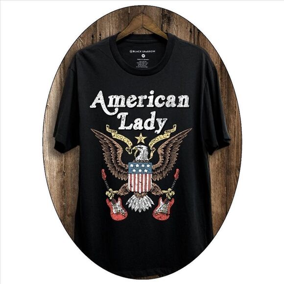 39. Black Rock n Roll American Lady Eagle Short Sleeve Graphic Tees - Picture 1 of 7